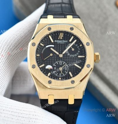 Swiss Copy Audemars Piguet Royal Oak Dual Time Watches Yellow Gold Black Dial